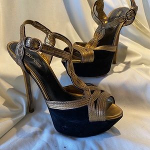 SERGIO ROSSI Women’s Size 6, Bronze/Black Velour